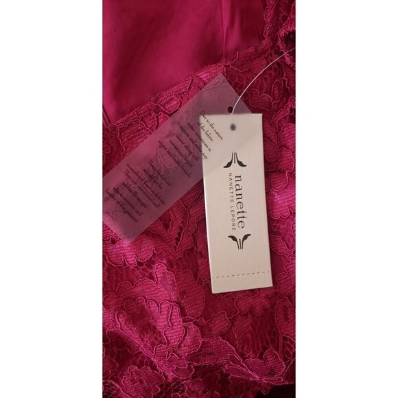 NWT $78 NANETTE LEPORE RASPBERRY LACE PEPLUM LINED BACK ZIPPER TOP BLOUSE SZ L - Picture 9 of 11